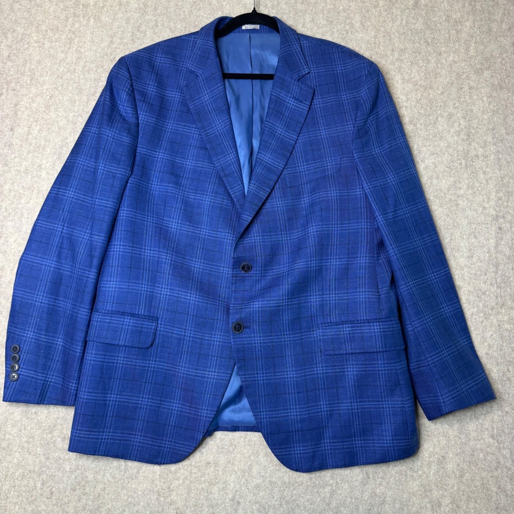 Peter Millar Sport Coat Wool Silk Linen Blazer Mens 46R Blue Plaid Portugal